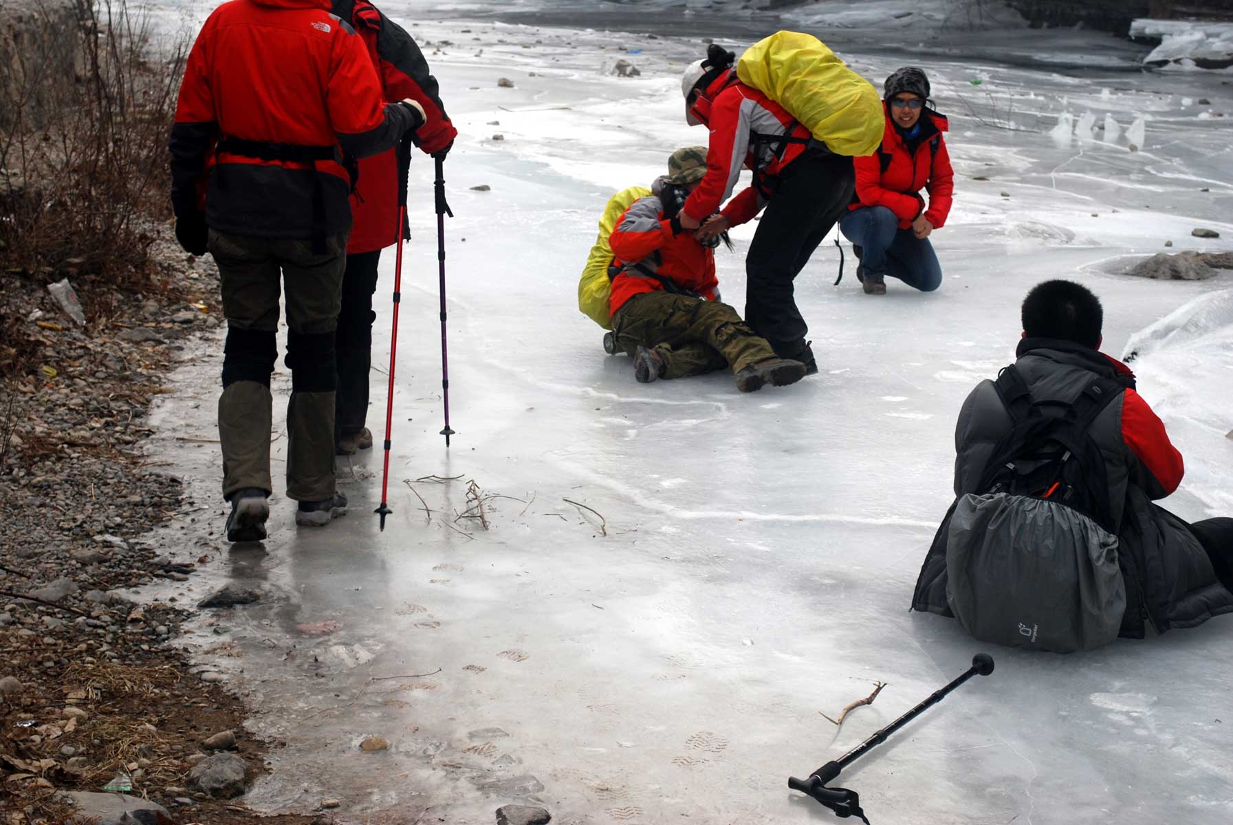 Hikers in winter conditions