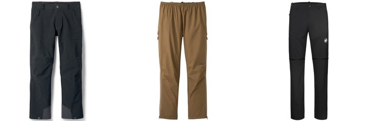 Three types of hiking pants